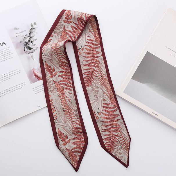 Maple Leaf Versatile Long Strip Small Silk Scarf French Ribbon Women's Hair Band Tie Bag Decoration_viptrois.com