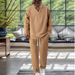Autumn New Men's Textured Solid Color V Neck Pullover Long Sleeved Trousers Suit_viptrois.com