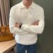 Premium Knit Polo Shirt For Men - Classic British Style Business Casual V-Neck Sweater With Ribbed Hem (White/Black/Brown)_viptrois.com