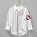 Men's Clothing Long Sleeved Shirt Retro Color Matching Stripes Casual Handsome Shirt Jacket_viptrois.com