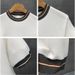 Men's Clothing Summer New Light Mature Men's Tops White Round Neck Striped Spring Short Sleeve Sweater Men's Inner Wear Knitted Sweater_viptrois.com