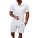 Men's Clothing Casual Short Sleeved Summer Solid Color Tops Suit_viptrois.com