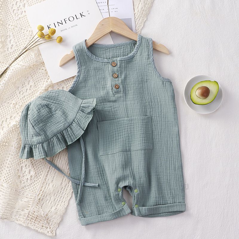 Baby Clothes Summer Style Boys And Girls Double Layer Yarn Jumpsuit Children's Sleeveless Vest Crawling Clothes Soft Breathable Romper_viptrois.com