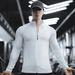 Men's Clothing Spring And Autumn Muscle Sports Leisure Running Fitness Exercise Elastic Quick Drying Zipper Solid Color Long Sleeved T Shirt_viptrois.com