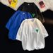 Men's Clothing Letter embroidered two piece leather label T shirt sports short sleeved suit men's summer new Hong Kong style loose casual shorts_viptrois.com