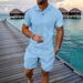 Men's Clothing Summer Fashion Lapel Short Sleeved Polo Shirt Jacquard Casual Versatile Shorts Suit_viptrois.com