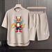 Men's Clothing 2024 Waffle Casual Summer Suit Men's Loose Teen Short sleeved T shirt Shorts Handsome Two piece Suit_viptrois.com