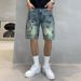 Men's Clothing Personalized Printed Denim 5 Point Pants New Summer Retro Hand Painted Graffiti Denim 5 Point Pants Street Casual Shorts_viptrois.com