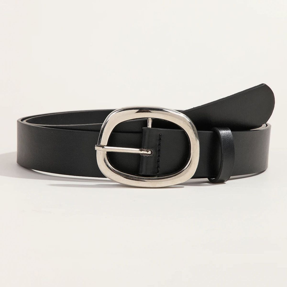 2025 Black Women's Casual And Business Style Belt With 3.2 Inch Oval Buckle, Adjustable Leather Waist Accessories_viptrois.com