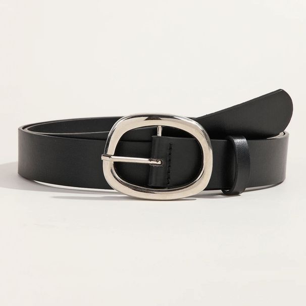 2025 Black Women's Casual And Business Style Belt With 3.2 Inch Oval Buckle, Adjustable Leather Waist Accessories_viptrois.com