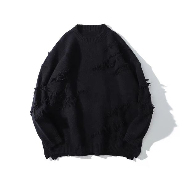 Men's Clothing Ripped Design Niche Sweater For Men Autumn And Winter Trend Ins Round Neck Pullover Knitted Sweater Versatile Couple Sweater_viptrois.com