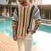 YMY Men's/2025 Autumn Loose Round Neck Mid Sleeve Men's Plus Size Striped Knit Sweater_viptrois.com