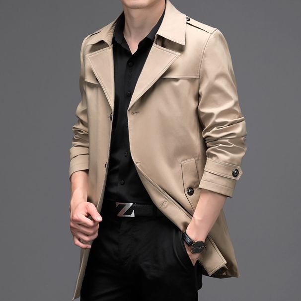 Pulse European American Spring And Autumn Turn-Down Collar Mid-Length Thin Men's Trench Coat Plus Size Business Casual British_viptrois.com