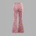 Mother & Kids INS Girl Streetwear Sports Knitted High Waist Marble Print Flared Pants_viptrois.com