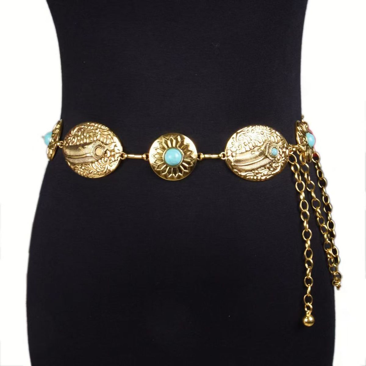 Ethnic Songhua Stone Waist Chain - Hand-Carved Retro Belt For Women, Boho Skirt & Decorative Accessory_viptrois.com