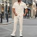 Men's Clothing Summer New Solid Color Button Pocket Shirt Short Sleeve Pants Two Piece Set_viptrois.com