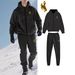 Men's Solid Color Fleece Hoodie & Jogger Set, Plush Lined Zip-Up Jacket With Matching Pants, Winter Loungewear_viptrois.com