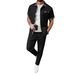 Men's Summer Casual Shirt And Trousers Set Short Sleeved Drawstring Design Fashionable Lapel 2 Piece Outfit For Men_viptrois.com