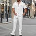 Men's Clothing Summer New Solid Color Button Pocket Shirt Short Sleeve Pants Two Piece Set_viptrois.com