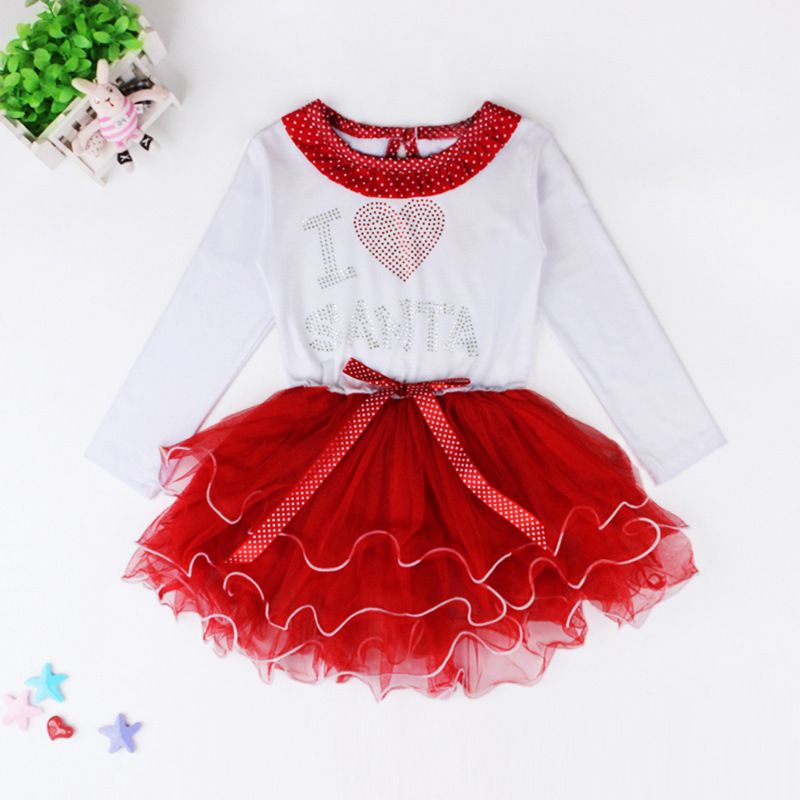 Children's Christmas Santa Lace Princess dress Long sleeve bow children's dress_viptrois.com