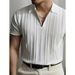 Zipper Knitted Short Sleeved Polo Shirt Men's Summer American Retro Commuting Loose Vertical Stripes Pit Lapel T Shirt Men_viptrois.com