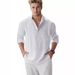 2025 New Men's Linen Long-sleeved Shirt, Loose Fit, Pure Color, Versatile Top_viptrois.com