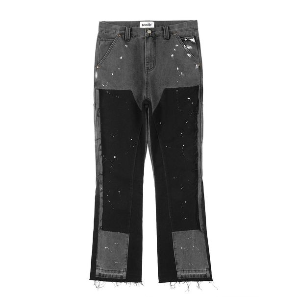 Men's Denim Pants High Street Jeans – Washed Wide-Leg Pants With Color Blocking (Retro & Statement)_viptrois.com