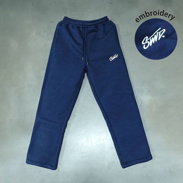 New Retro Loose Straight Leg Street Style Men's And Women's Sports Pants With Letter Embroidery, Casual High Street Solid Color Sports Pants_viptrois.com