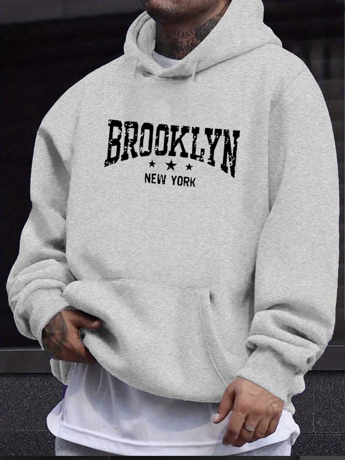 Men's Autumn And Winter Casual Fashionable Loose Hooded Sweatshirt With Letter Pattern Printed Warm Long Sleeved Pullover_viptrois.com