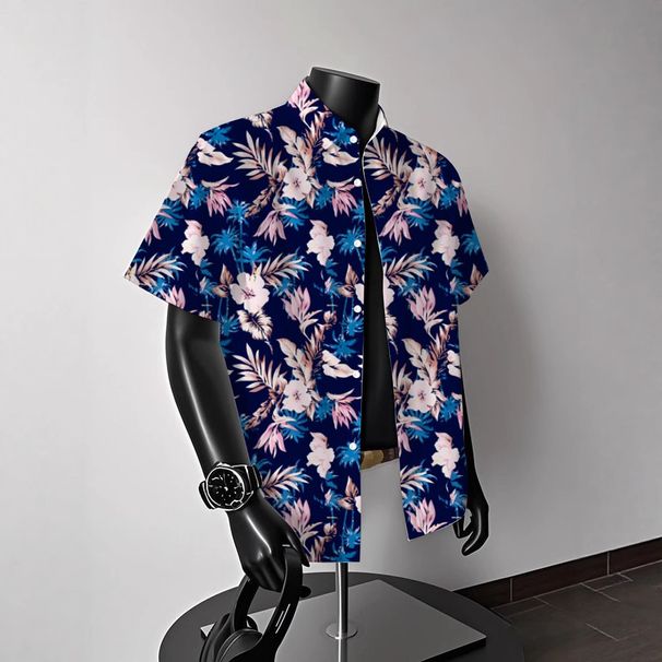 New 2026 Ice Silk Beach Flower Shirt Short Sleeve Men's Summer Beach Vacation Men's Clothing_viptrois.com