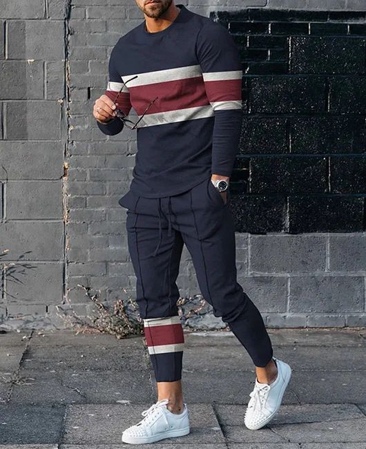 Men's Clothing Long Sleeved Trousers Suit 3D Digital Personality Ethnic Style Printing Fashion Casual Tights_viptrois.com