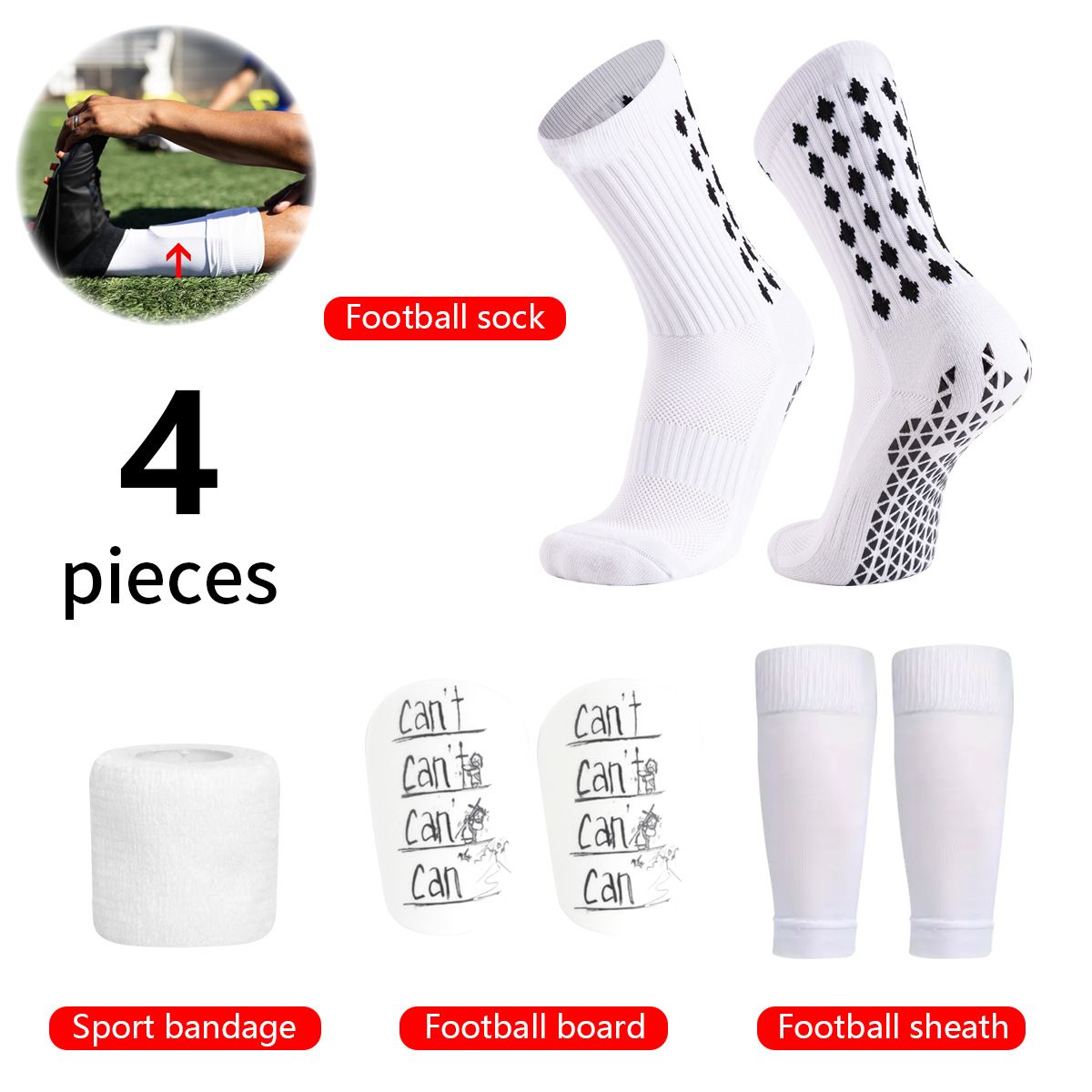 Shin Guard Football Sports Set With Glue On Football Socks, Long Socks, Shin Guards And Straps_viptrois.com