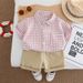 Male Baby 2025 New Cute Casual Thin Summer Checkered Small Label Shirt Short Sleeve Set_viptrois.com