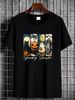 Retro Spooky Season Black Cat Ghost Pumpkin Halloween Women T-Shirt Graphic Stylish Unisex Top For Everyday Wear Casual Soft Summer Print Round Neck Short Sleeve Stretched Slightly Breathable Versatile Streetwear Fashion Comfortable Women_viptrois.com