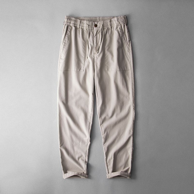 Men's Clothing Linen Cotton Casual Trousers Loose Linen Trousers Large Size Elastic Waist Straight Casual Pants_viptrois.com