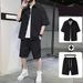 Men's Clothing Short Sleeved Shirt Shorts Trendy Suit Student Teenager Casual Two Piece Suit_viptrois.com