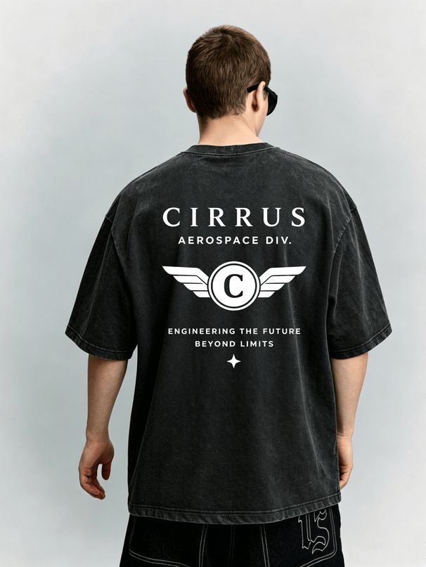 Vintage Washed "CIRRUS AEROSPACE DIV." Wing Logo Graphic 230g Cotton T-Shirt Men's Casual Streetwear Tee_viptrois.com