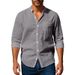 Men's Clothing Linen Shirt Long Sleeved Stand Up Collar Breathable Casual Pocket Shirt_viptrois.com