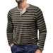 Men's Long Sleeve Henley Shirt – Vintage Striped Cotton Blend Tee With 3-Button Placket (Breathable Mid-Weight Fabric)_viptrois.com