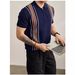 Men's Contrast Color Stripe Polo Shirt, Half Zip Knit Short Sleeve Top, Breathable & Quick-Dry For Summer Casual Style_viptrois.com