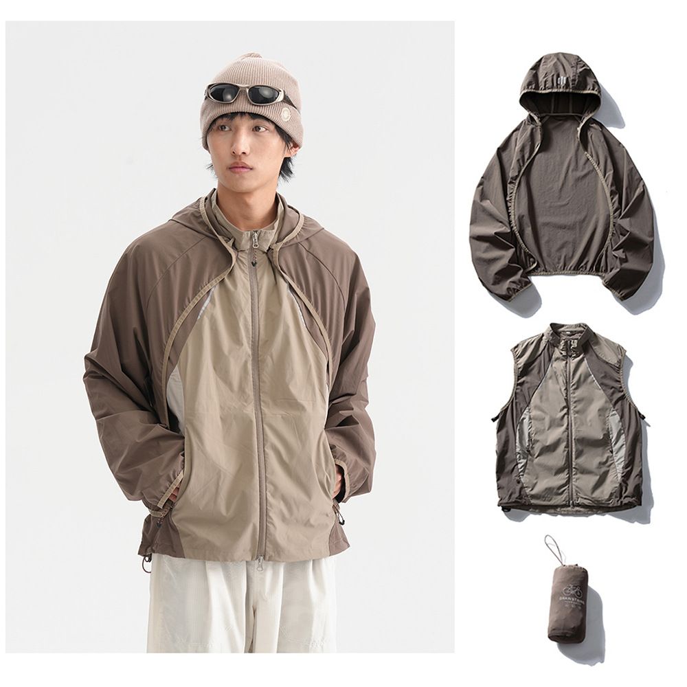 Men's Outdoor Waterproof Hiking Jacket With Detachable Inner Layer Reflective Design, Lightweight Sun Protection Hoodie (Purple Dusk Gray Sand )_viptrois.com