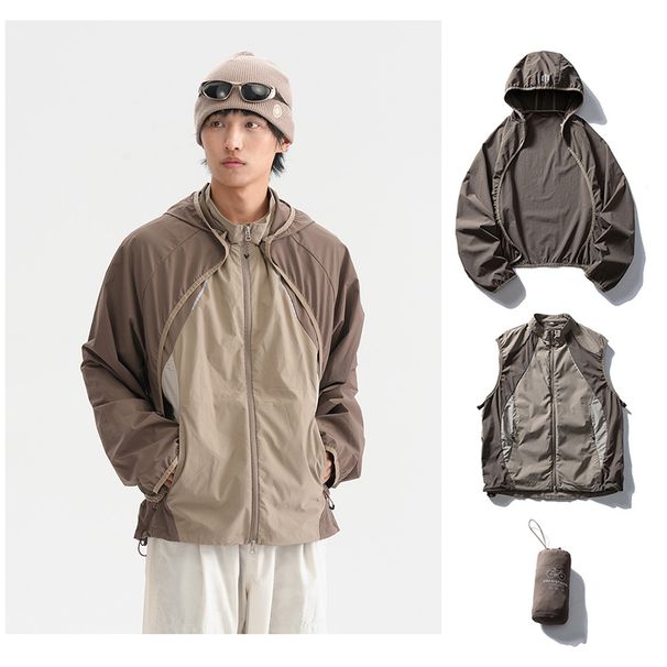 Men's Outdoor Waterproof Hiking Jacket With Detachable Inner Layer Reflective Design, Lightweight Sun Protection Hoodie (Purple Dusk Gray Sand )_viptrois.com