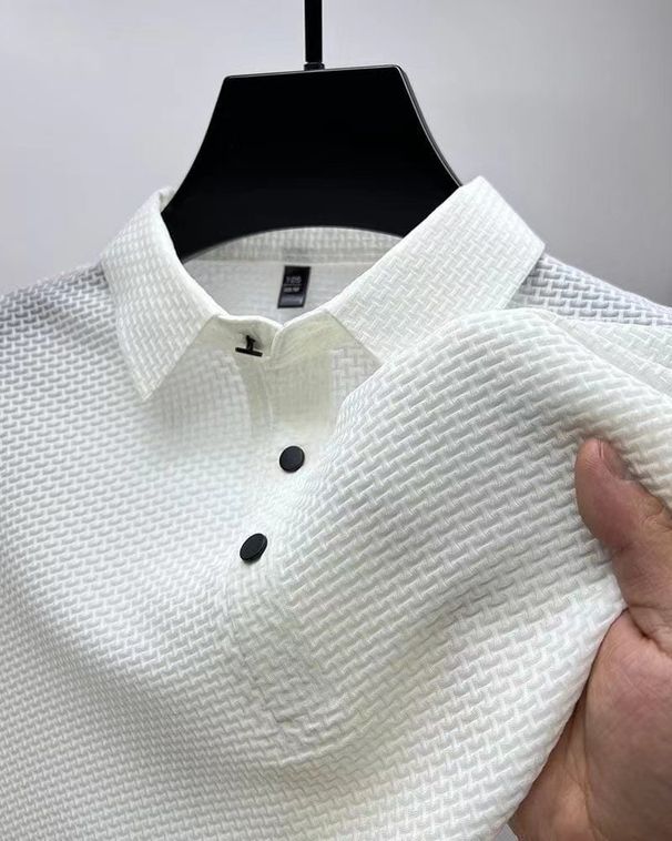 Men's Clothing Fashion Lapel Short Sleeve T Shirt Men's Summer Casual Solid Color Polo Shirt Slim Fit Versatile Collar Top_viptrois.com