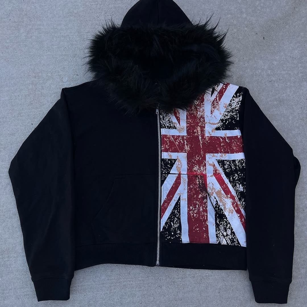Men’s Retro Hooded Jacket With Fur Collar – Streetwear Long Sleeve Pullover | Black/Grey | Sizes S-2XL_viptrois.com