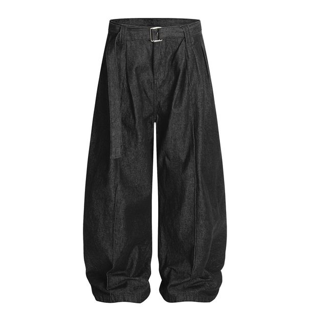 Men's American Style Loose Wide-Leg Scythe With Belt, INS Trendy Brand, Solid Color Versatile Long Pants_viptrois.com