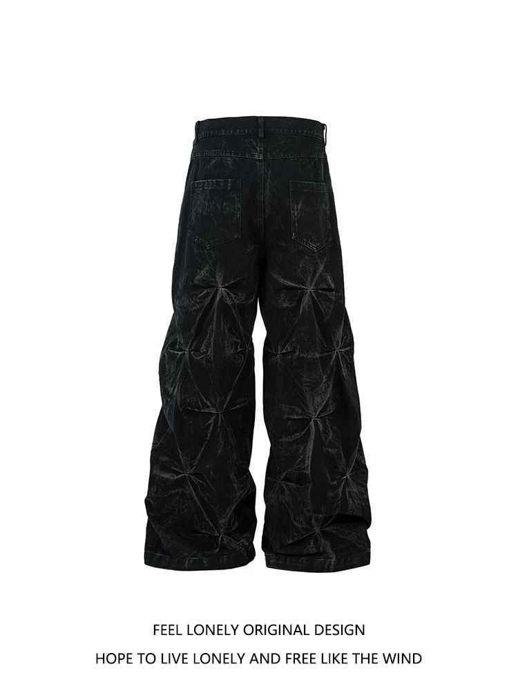 Men's Clothing Spring And Summer Retro Niche Pleated Design Fashion Loose High End Couple Jeans_viptrois.com