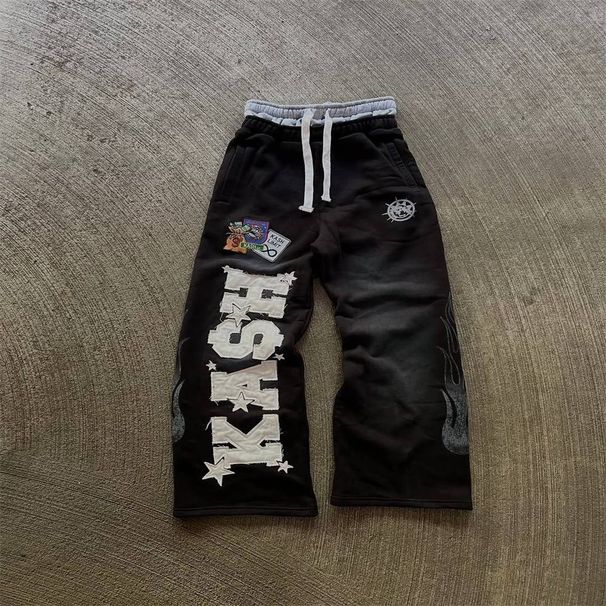 2025 USA Style High Street Hip-Hop Y2K Sweatpants Women Men Mid Waist Pasting Embroidery Splicing Casual Loose Sport Long Pants_viptrois.com