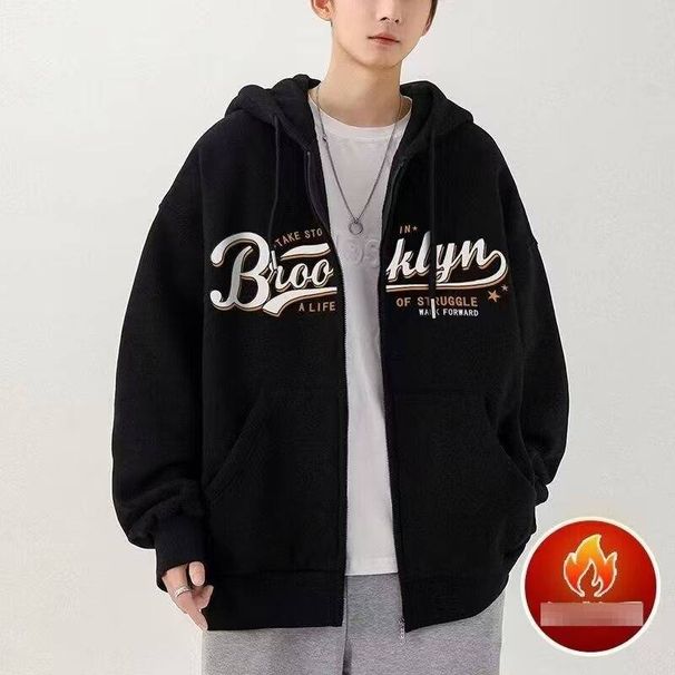 Spring And Autumn Fleece Thickened Sweater Men's Casual Loose Men's Jacket Letter Printed Sweater Men's_viptrois.com