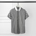 Men's Black & White Striped Tencel Blend Short-Sleeve Shirt – Slim Fit Breathable Business Casual (Sizes 38-48)_viptrois.com