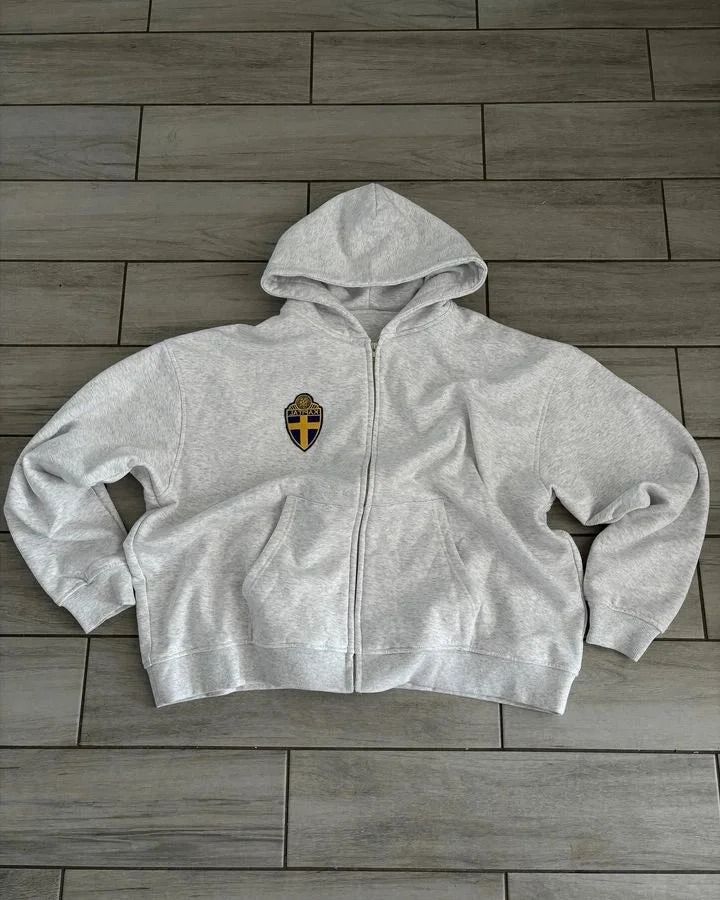 Men's Clothing Autumn And Winter Unisex Embroidered Hooded Zipper Loose Casual Sweater Suit_viptrois.com